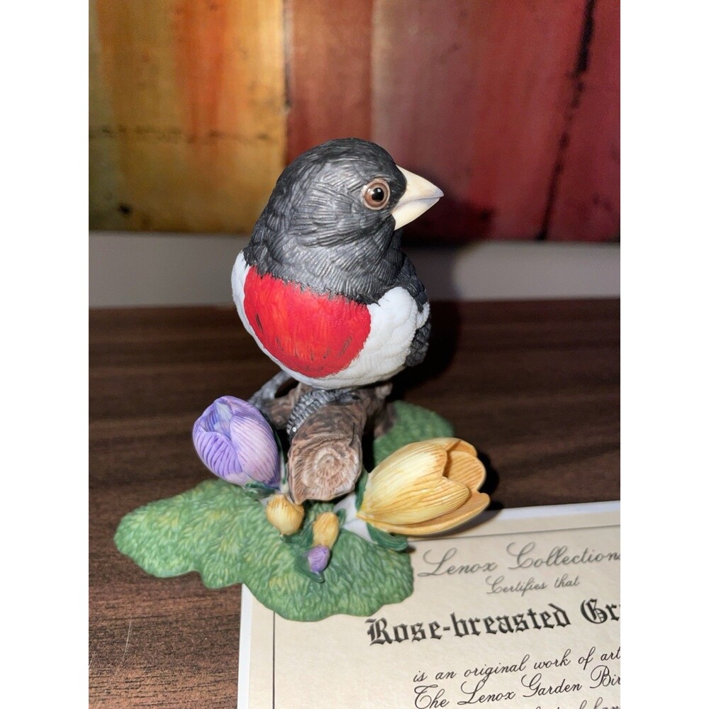 Lenox Garden Bird Rose-breasted Grosbeak Porcelain Figurine 1991 COA and Box